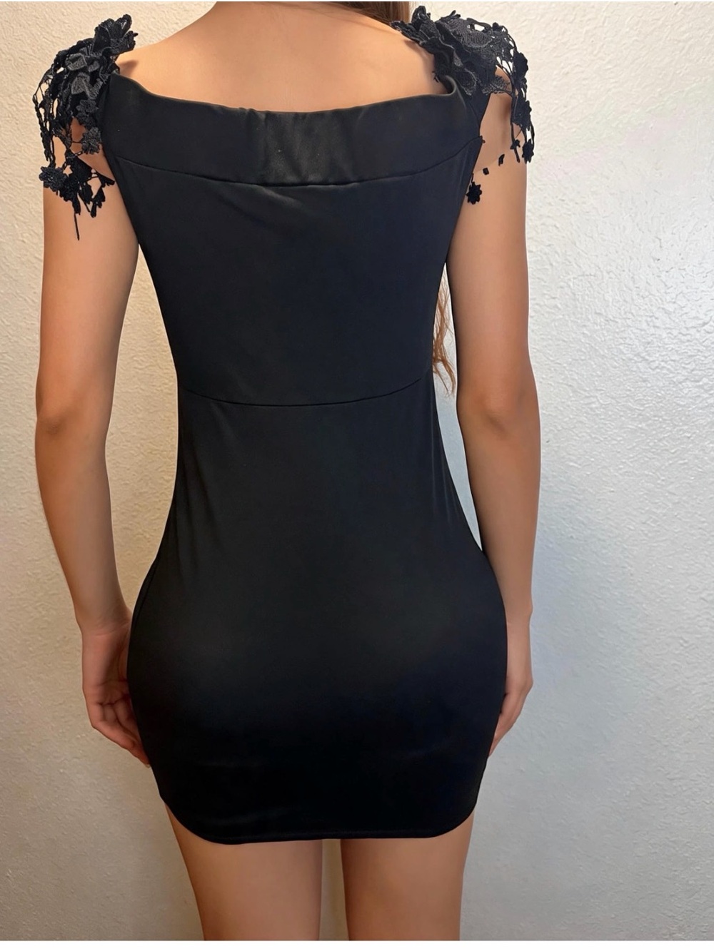 Black Lace-Shoulder Mini Dress